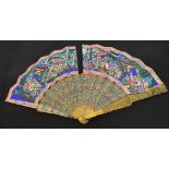 An early 19th century Canton export 'Mandarin Hundred Faces' folding fan,