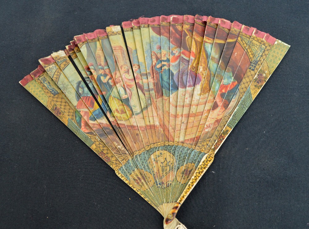 An 18th century painted and varnished French Vernis Martin brise fan,