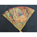 An 18th century painted and varnished French Vernis Martin brise fan,