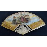 A 19th century double sided folding fan with pierced bone guards and sticks,