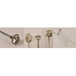 Four Charles Horner hallmarked silver hat pins,