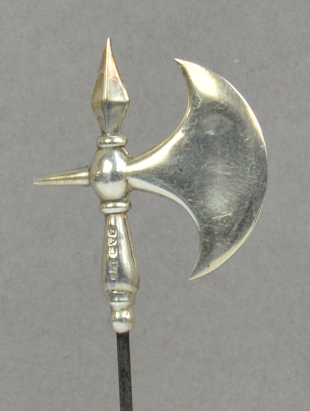 A Charles Horner hallmarked silver hat pin in the form of a halberd, Chester 1911, height of head 3.