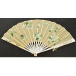 A V Marcot English mid to late 19th century folding dance fan with pierced and silver inlaid mother