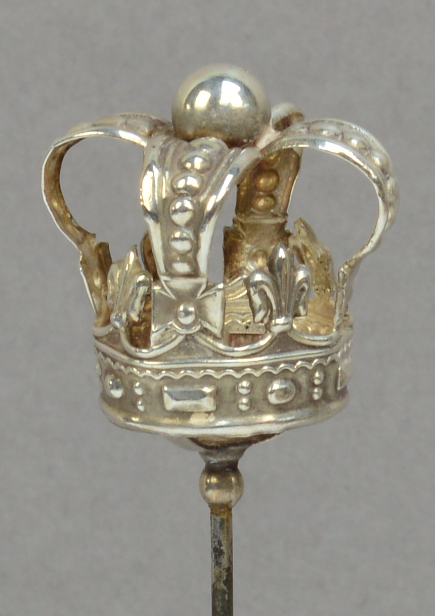 A Charles Horner hallmarked silver hat pin in the form of a crown, Chester 1910,