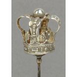 A Charles Horner hallmarked silver hat pin in the form of a crown, Chester 1910,