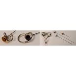 Three Charles Horner hallmarked silver hat pins,