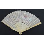 A Canton export folding fan, the ivory guards carved with a floral motif,