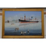 JOHN SHIMMIN (b. 1933); an oil on canvas depicting the Liverpool ship M.V.