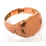 A gentleman's rose gold signet ring size T, approx 7.7g.