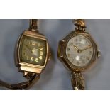 Rotary; a ladies' 9ct gold octagonal wristwatch,