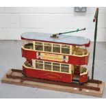 A large model of a Liverpool tram on a track,