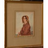 UNATTRIBUTED; watercolour on card, 'Study of a Young Lady', the Boydell Galleries label verso,