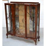 A retro display cabinet on cabriole legs, width 108cm.