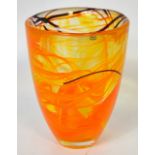 A Kosta Boda large orange tapering cylindrical vase, height 19cm.