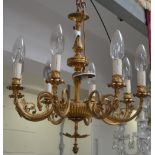 An eight branch gilt metal chandelier, height approx 55cm.