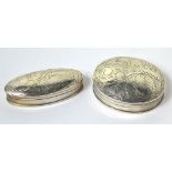 Two silver oval pillboxes of varying sizes, marked 925, approx 1ozt (2).