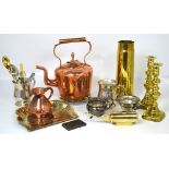 A small quantity of metal ware to include a large copper kettle,