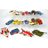 A quantity of mainly Dinky diecast and plastic vehicles to include a Dinky ambulance Range Rover,