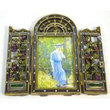 A J. Strongwater enamelled and jewelled photograph frame in the form of an arched gateway.