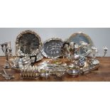 A large quantity of plated ware to include an hors d'oeuvres set with glass dishes,