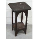 A early 20th century Indian hardwood side table with lower shelf, 36 x 36cm, height 60cm.