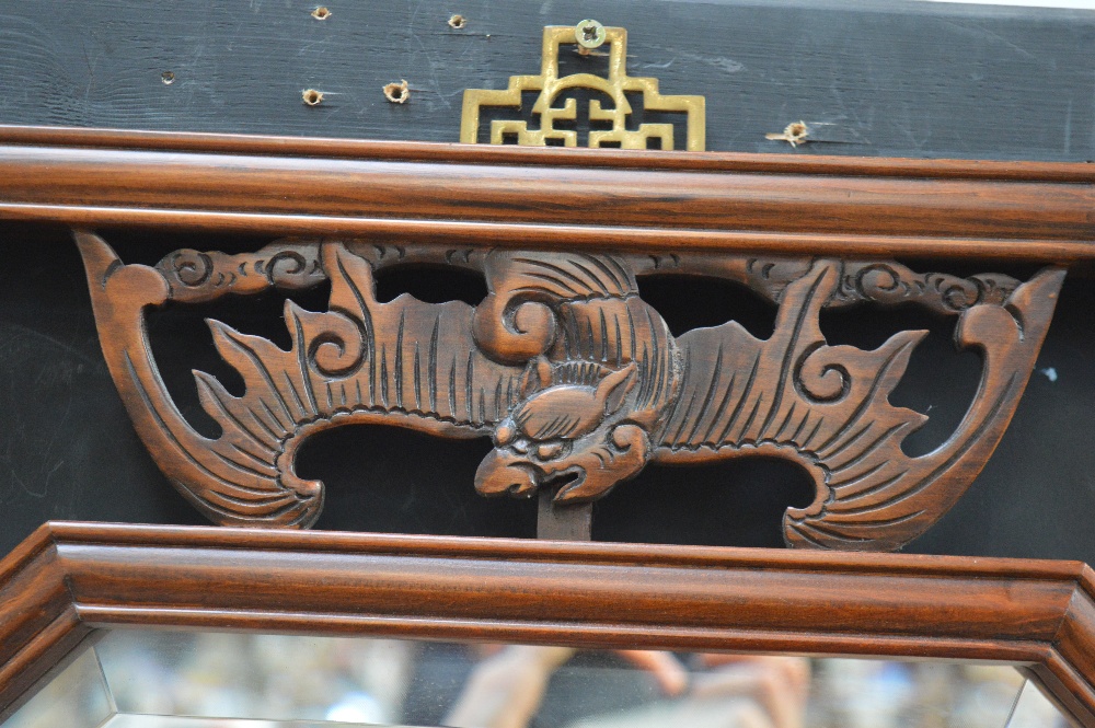 A Chinese carved octagonal wall mirror with bevelled plate, width 79cm. - Image 3 of 3