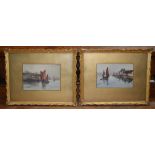 UNATTRIBUTED; a pair of watercolour of sailing boats in harbour, 17 x 24cm, framed and glazed (2).