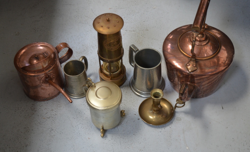 A quantity of copper, brass ware and pewter to include a copper kettle, also an E. - Image 2 of 2