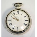 A hallmarked silver pair cased pocket watch the enamel dial set with Roman numerals, London 1852.