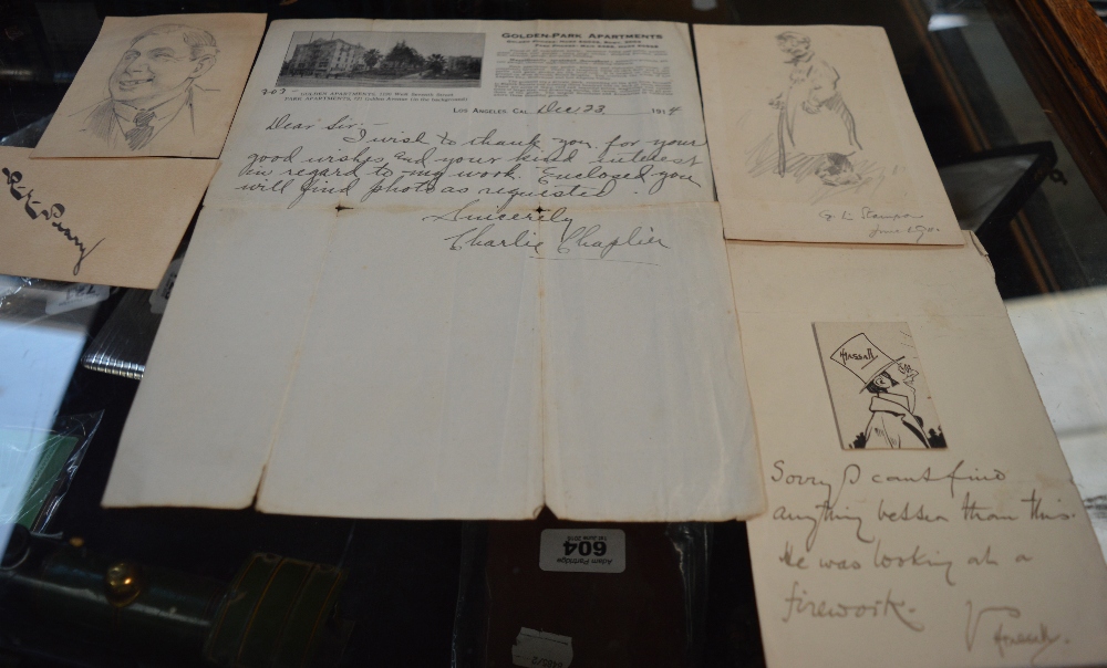 A letter of thanks from Charlie Chaplin to one of his fans signed by the actor and date 1914 on