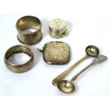 Two George III small ladles, a hallmarked silver vesta case,