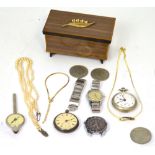 A quantity of watches and costume jewellery, a hallmarked silver open face pocket watch (af),