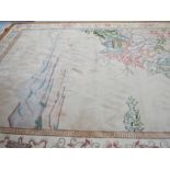 A beige ground Chinese Superwash carpet depicting a village scene with trees,