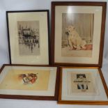 WINIFRED WARD; a pair of animal themed watercolours one depicting a bulldog, signed lower right,