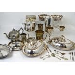 A quantity of silver plated items to include tea services,