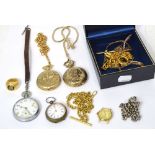 Four pocket and fob watches, a small quantity of plated chains,