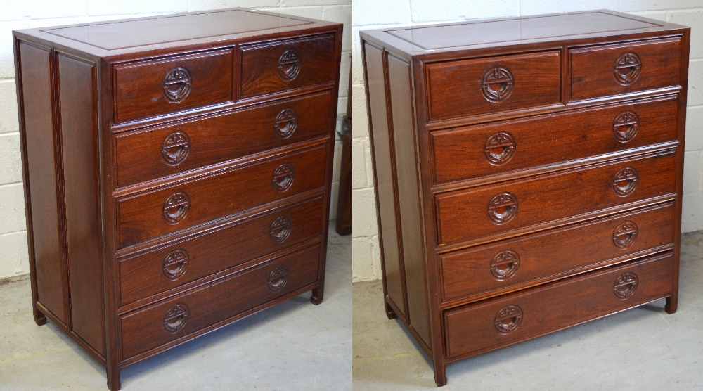 A pair of Chinese hardwood chest of two short and four long drawers, width 91.5cm.