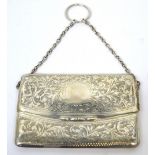 An Edward VII hallmarked silver purse/card case with chain, Birmingham 1906, maker H.