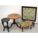 An occasional table with circular top on tripod legs, a small carved occasional table,