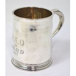A George V hallmarked silver mug, inscribed 'G.N.O. to G.N.O.D.