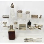 A quantity of silver plated items to include a table clamp for cigarettes, a cigarette case,