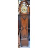 A mid 20th century oak grandmother clock, the gilded dial set with Roman numerals, height 165cm.