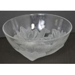 A late 20th century Asprey glass bowl with frosted floral decoration to base,