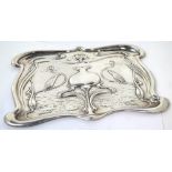 An Edward VII hallmarked silver Art Nouveau tray, 'Kingfisher' RD412167 salver, maker William Neale,