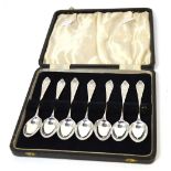 A cased set of seven Victorian hallmarked silver teaspoons,