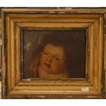 UNATTRIBUTED; a 19th century oil on canvas, face of a putti in clouds, 16.5 x 21.5cm, framed.