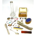 A quantity of hallmarked silver items to include a penknife with mother of pearl handle, teaspoons,