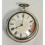 A hallmarked silver pair cased Verge fusee pocket watch the enamel dial set with Roman numerals,