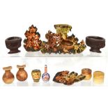 Various pieces of Oriental soapstone carvings to include carvings of birds and flowers, bowls etc,