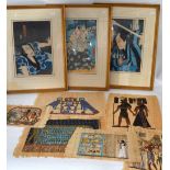 A small quantity of Oriental rice paper pictures to include three hand painted framed and glazed